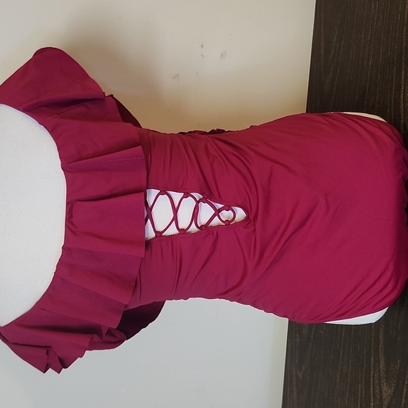 La Blanca Off the Shoulder One-Piece Swimsuit burgundy wine Size 14 - Picture 4 of 9